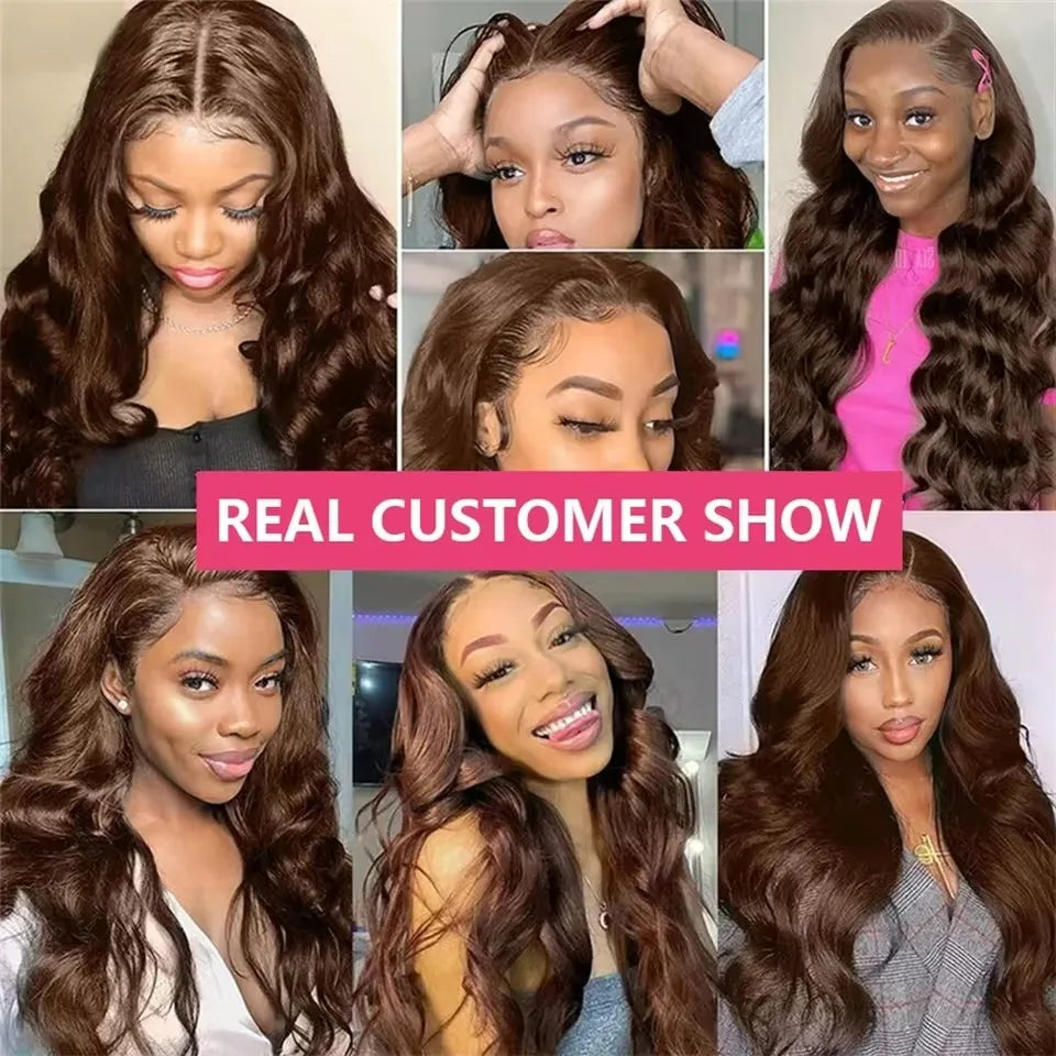 200Density HD Chocolate Brown 13x6 Body Wave Lace Front Wig Brazilian 13x4 Lace Frontal Wigs For Women 100% Remy Human Hair Wig