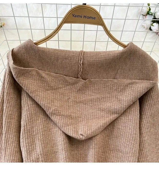 Zipper Hooded Slim Fit Knitted Sweatshirt Set