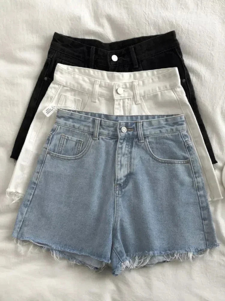 High Waisted Raw Edge Denim Shorts