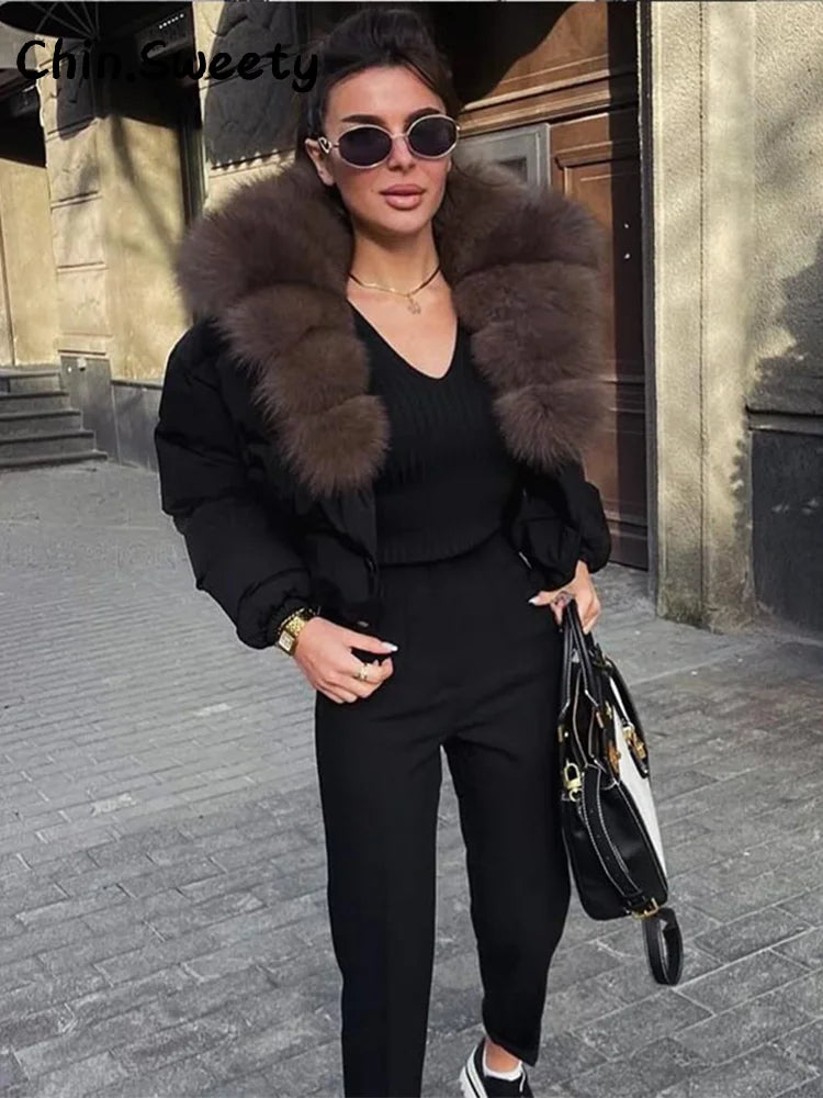 Street Faux Fur Collar Cropped Coat