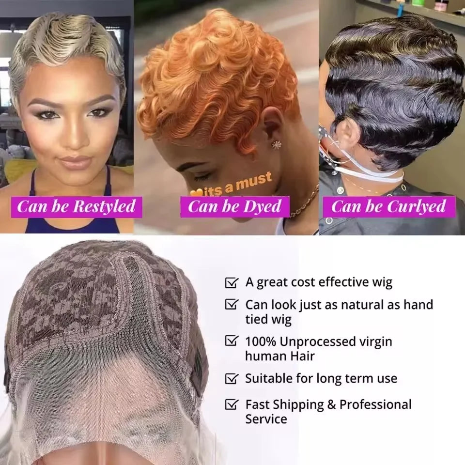 Short Finger Wavy Wig Curly Black