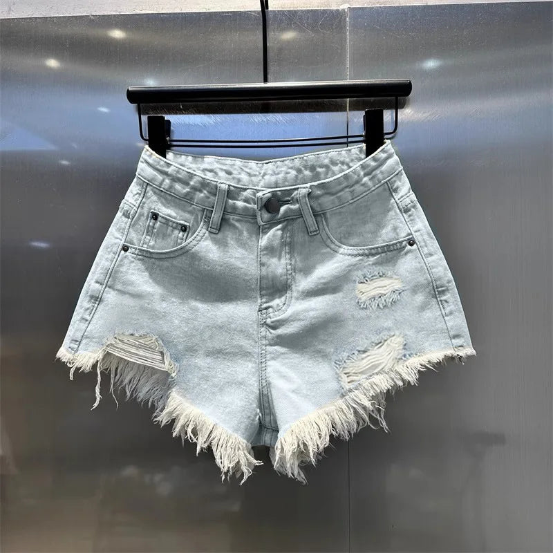 Retro Irregular Ripped Denim Shorts