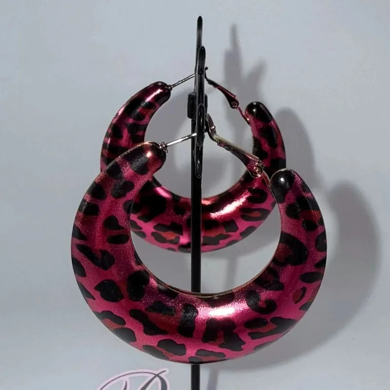 Grunge Rock Pink Leopard Print Punk Charm Earrings for Women Sexy Fashion Accessories Green Leopard Print Earrings Y2K Jewelry