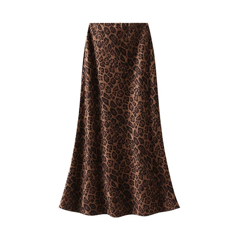 Leopard Print Suede Midi Skirt