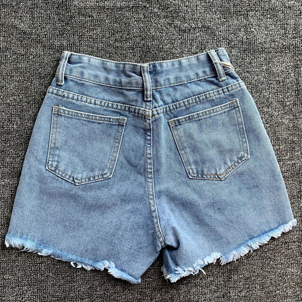 High Waist LOVE Heart Shaped Pattern Jean Shorts