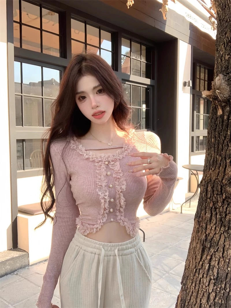 Square Collar Lace Basic Crop Top