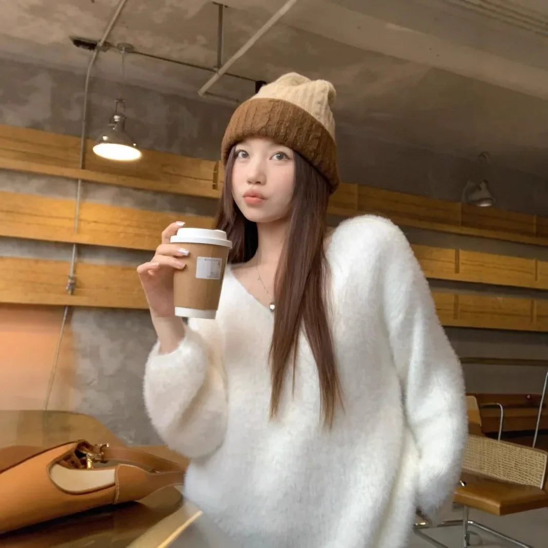 V-Neck Long Sleeve Knitted Top