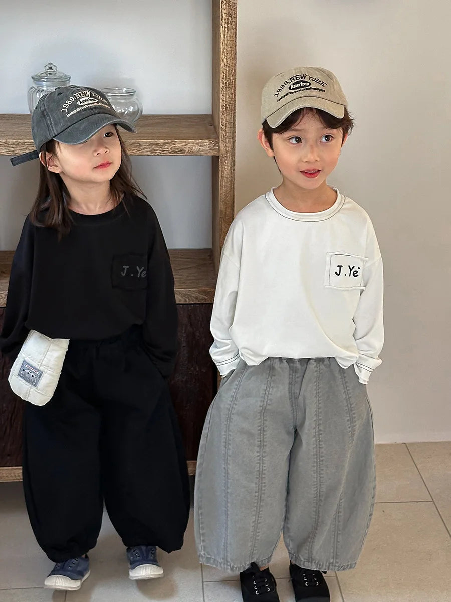 Children Clothes Kids Casual Loose Pants 2025 Boys Spring Loose Wide Legs Solid Color Fashionable Simple Kids Trousers
