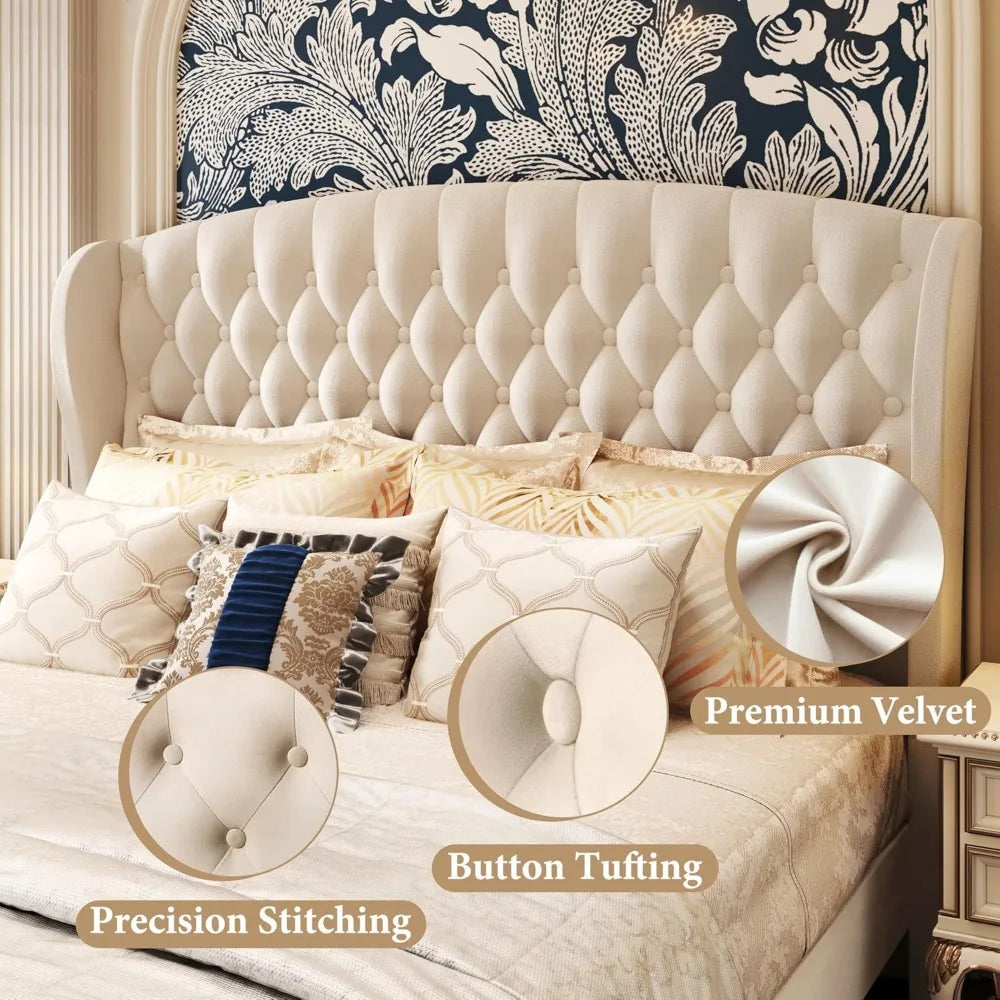 42" Velvet Upholstered Sleigh Bed