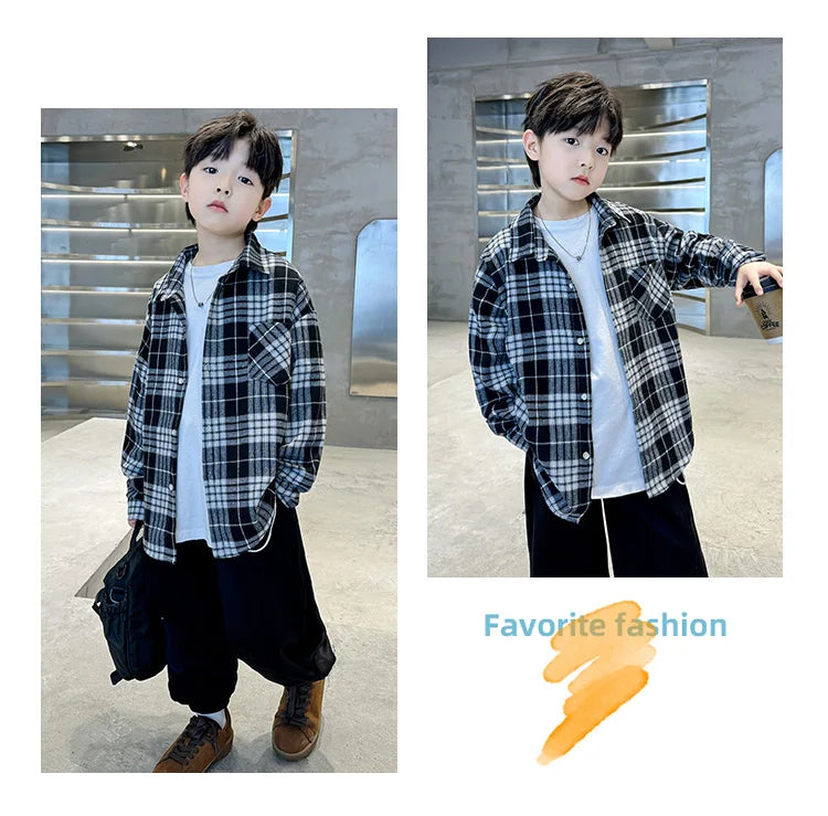 Classic Design Boys Girl Long Sleeve Plaid Shirt Clothes Teenage Kids School Shirts Blouse Children Casual Spring Autumn Clothes