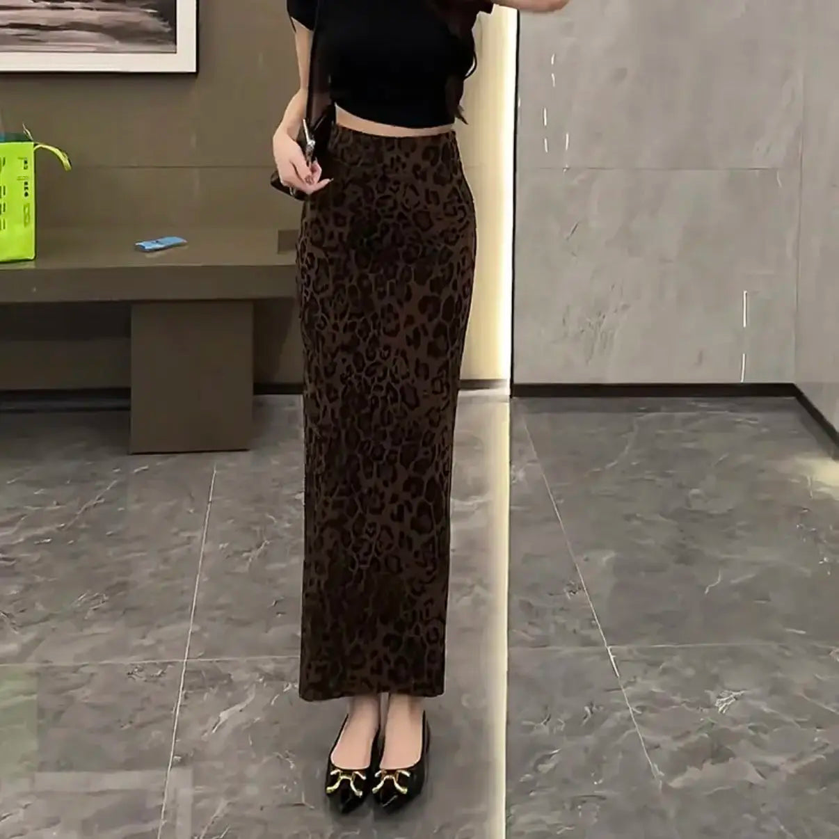 Leopard Print Mid-Length Skirt