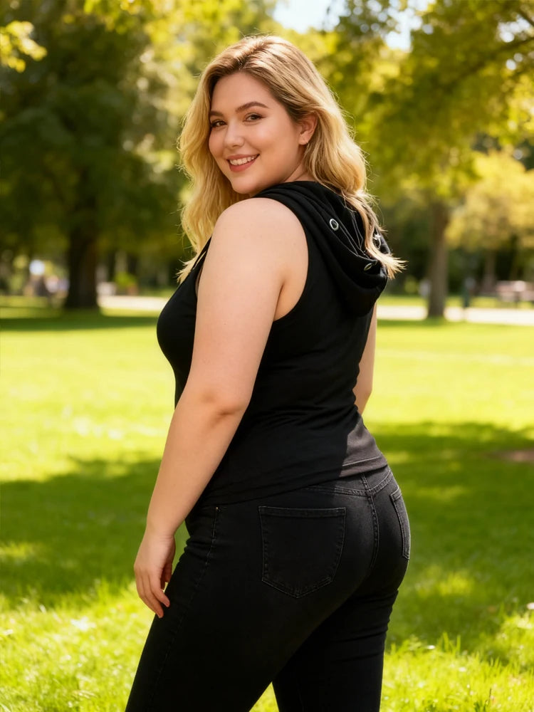 Hooded With Metal Rings Sleeveless Top