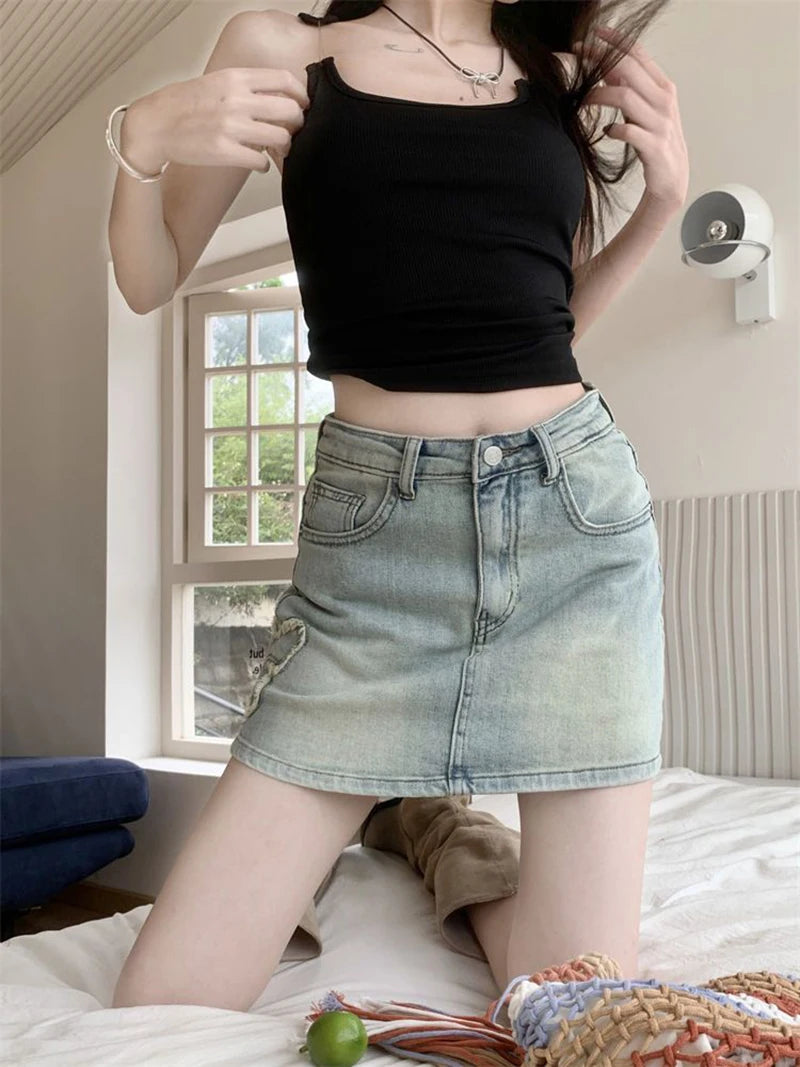 Vintage Butterfly Denim Skirt