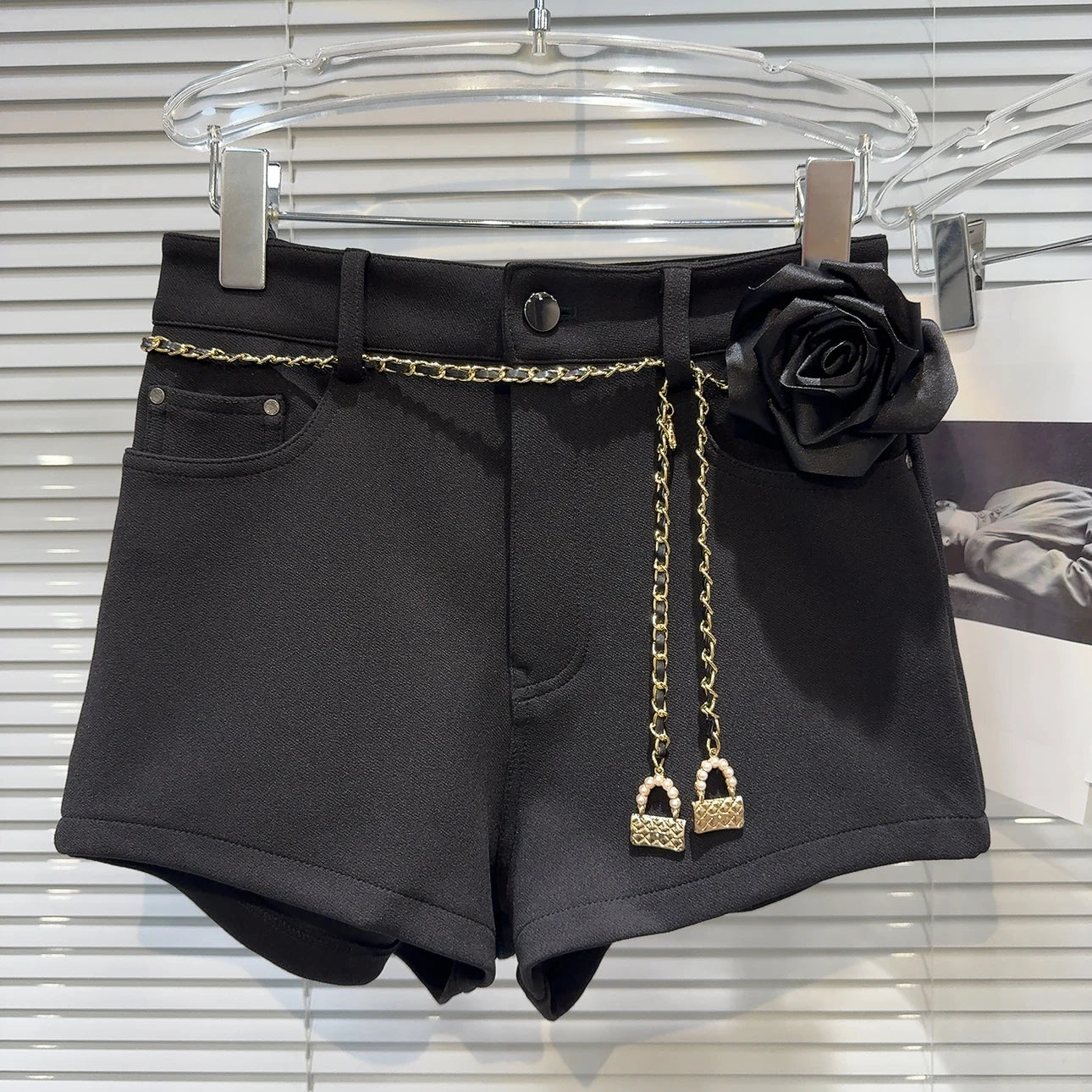 Metal Waist Chain Suit Shorts