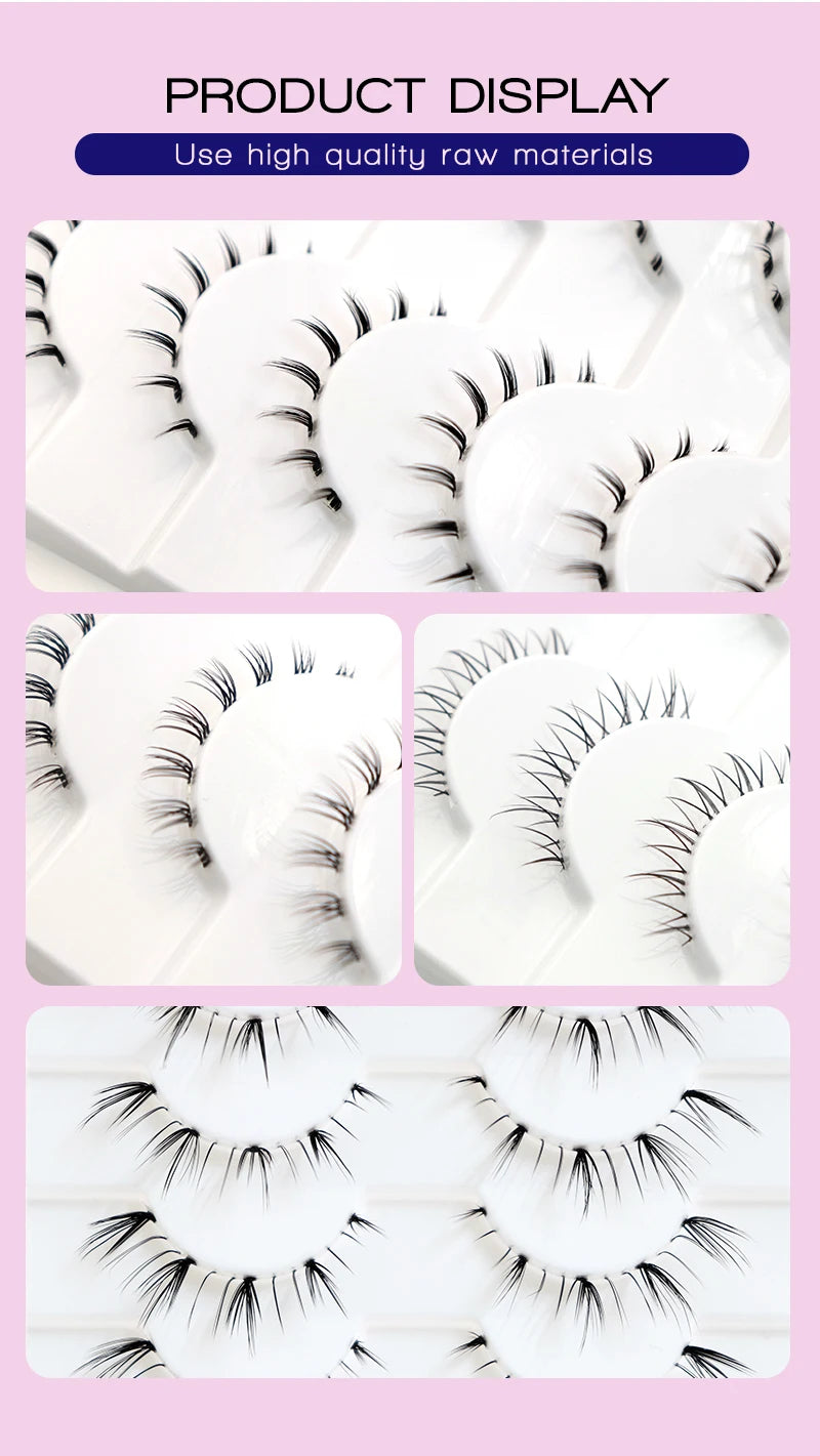 10Pairs Bottom Eyelashes Manga Lower Lashes Clear Band Wispy Small Flame Under Eye Lashes Korean Makeup Cosplay Tools