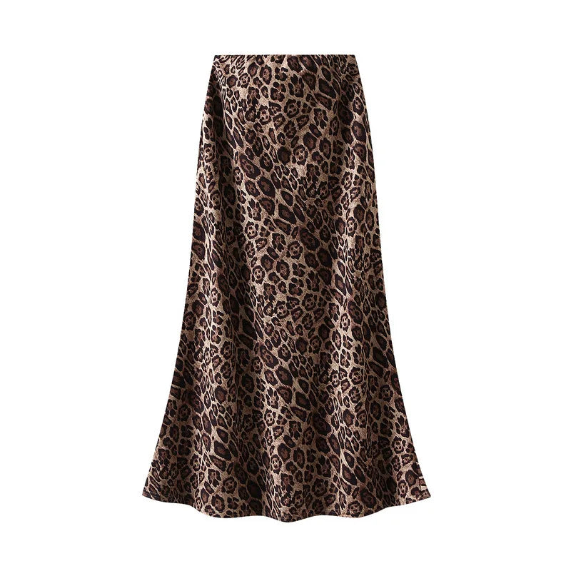 Leopard Print Suede Midi Skirt