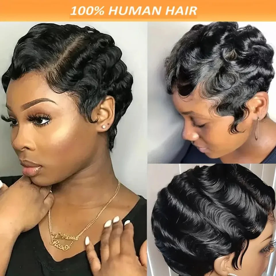 Short Finger Wavy Wig Curly Black