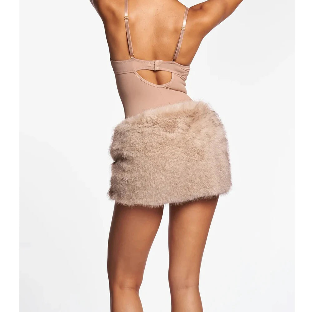 Faux Fur Body-con Mini Skirt