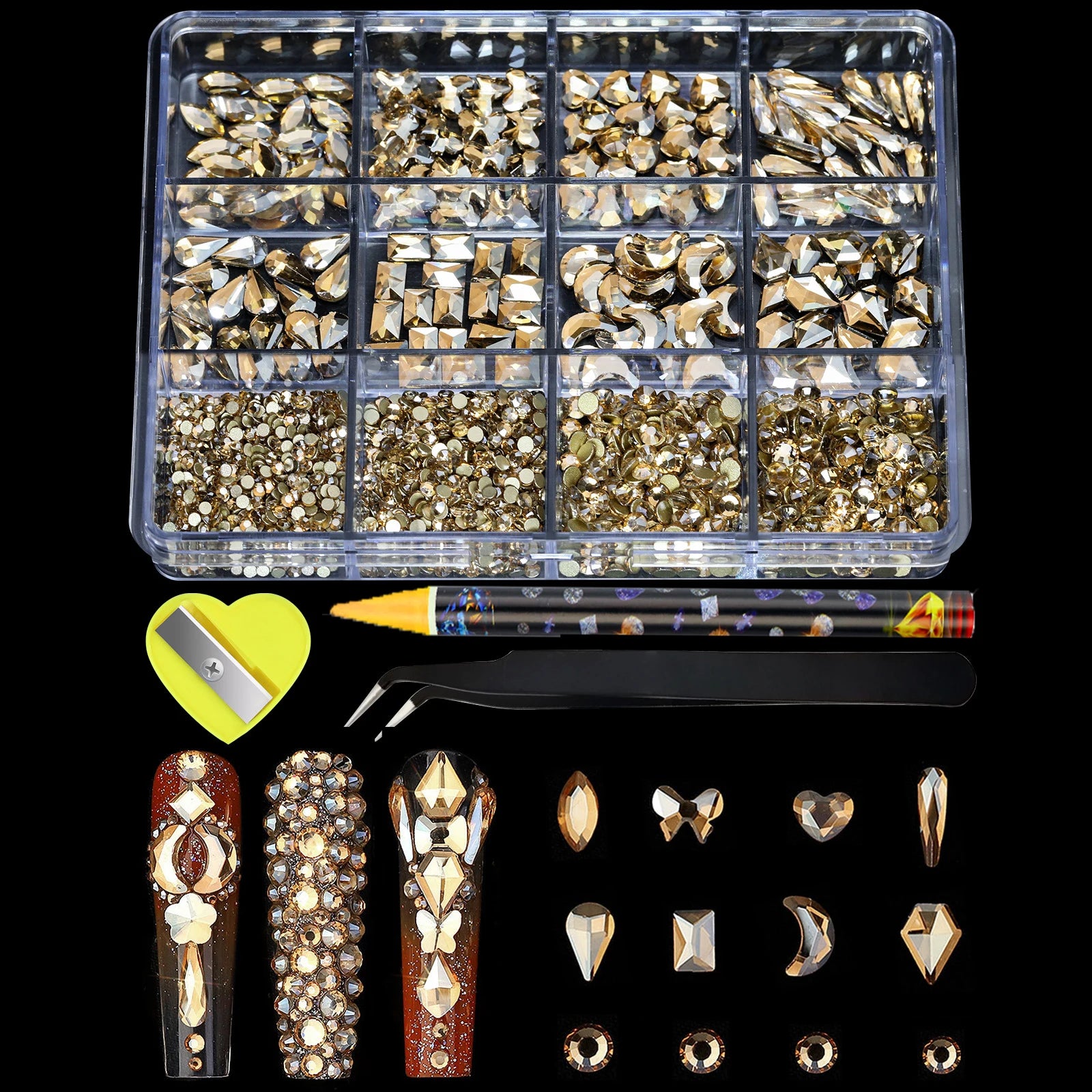 780-980Pcs 3D Multi-shape Luxury Nail Art Rhinestone Clear/AB/Red/Blue Flat-Bottom Drill With Wax Pen& tweezers Rhinestone Boxed