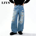 Retro Black Baggy Wide Leg Ripped Jeans