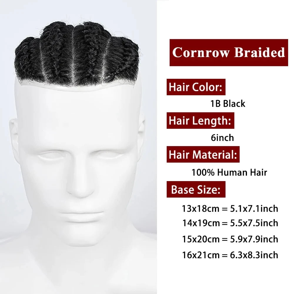 Cornrow Box Braided Human Hair Toupee