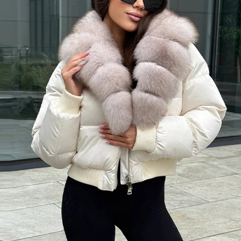 Wool Collar Spliced Short Cotton Jacket