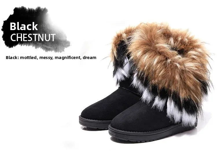 Mid-Calf Fox Fur Snow Boots