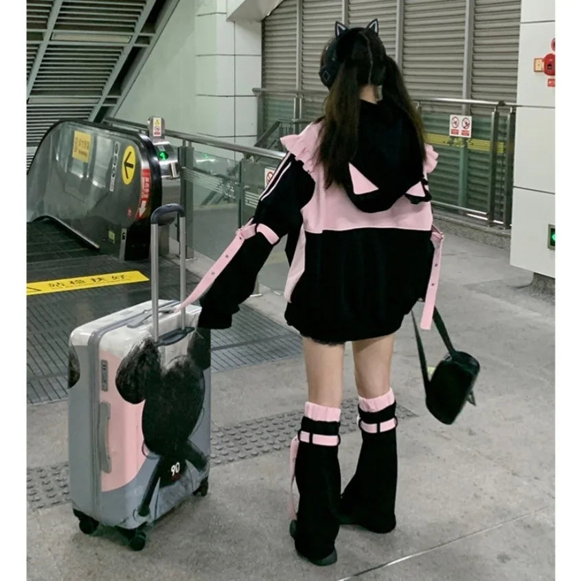 Cat Ears Contrast Color Hoodie