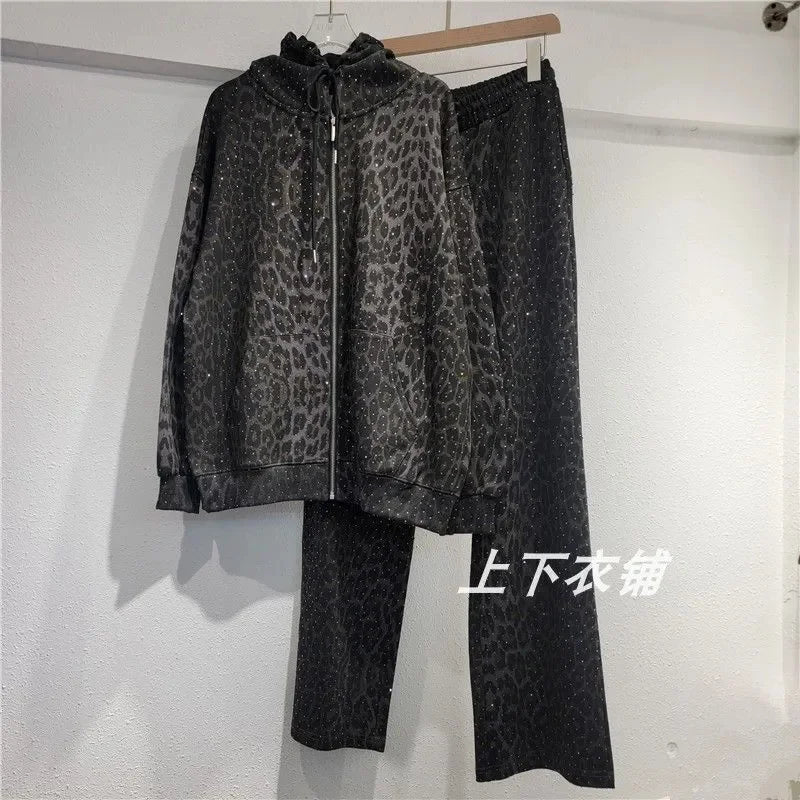 Leopard Zipper Hoodies + Pants Set
