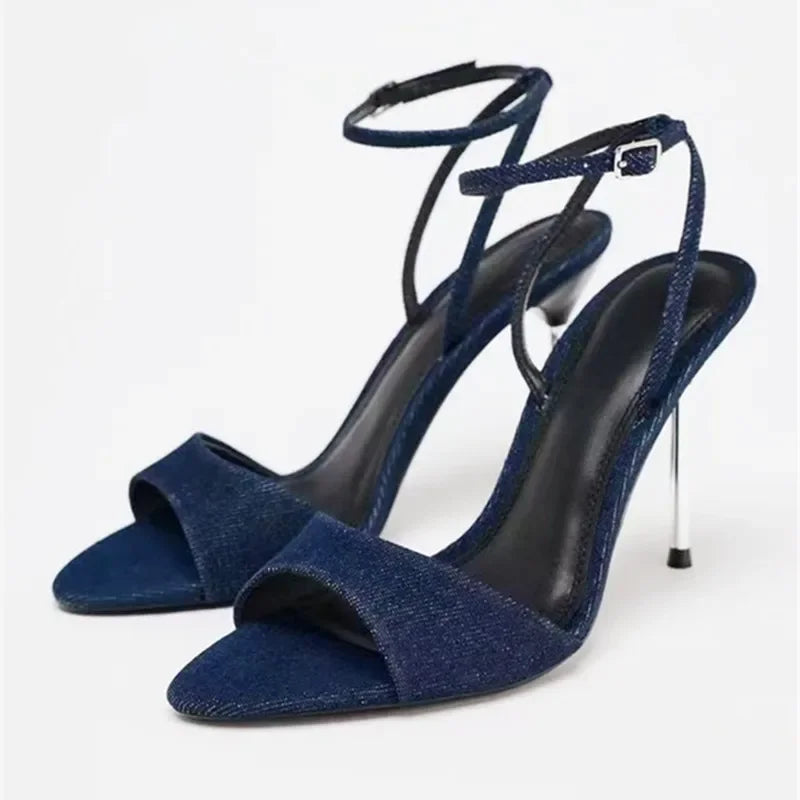Denim Thin Heel Sandals