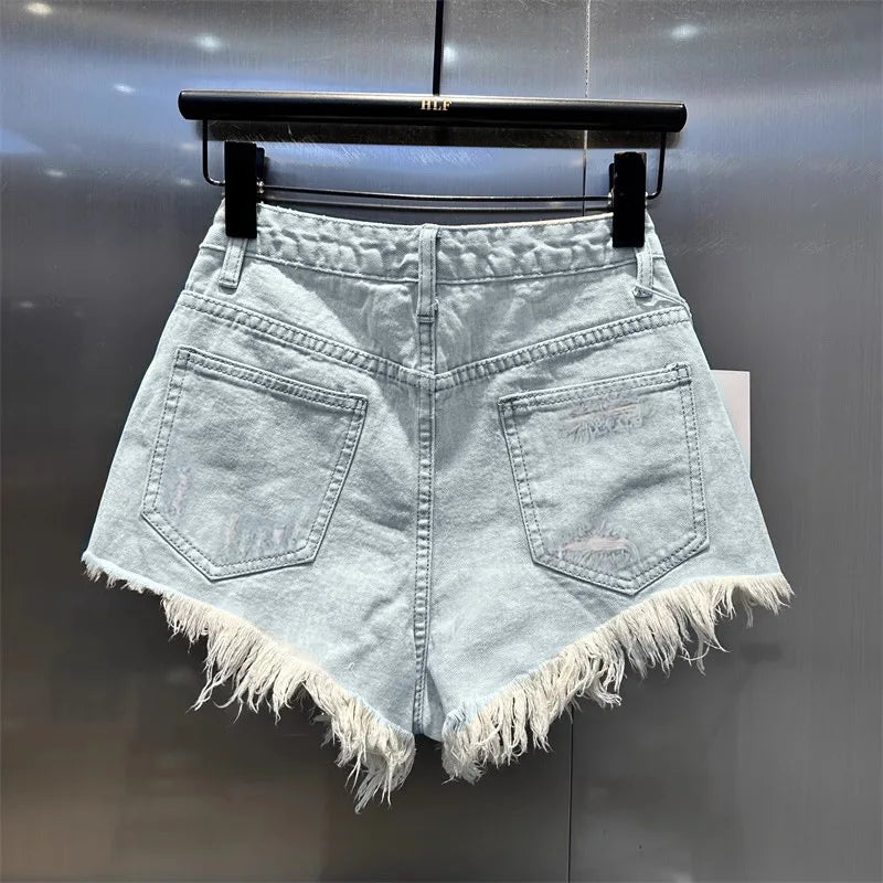 Retro Irregular Ripped Denim Shorts