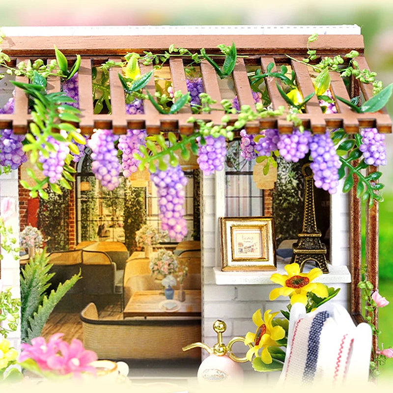 Wooden Miniature Doll House DIY Handmade Assembly Model Building Kit With Dust Cover