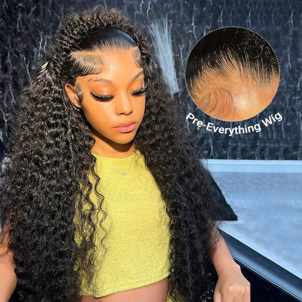 250% Density 4x4 Brazilian Human Hair Lace Front Wig-Deep Kinky Curly Wave 13x6 HD Lace Frontal Wig with Pre-Plucked Baby Hair
