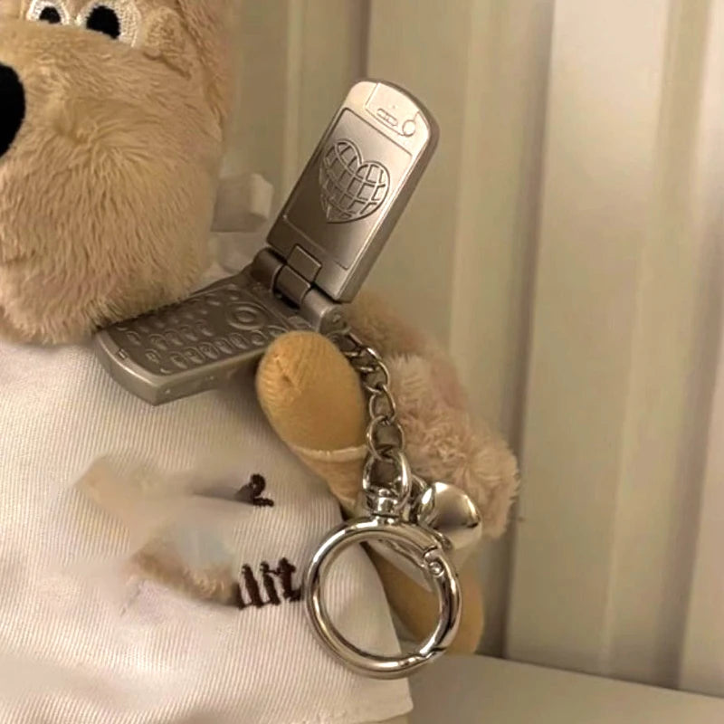 Punk Aesthetic Metal Flip Mobile Phone Keychain