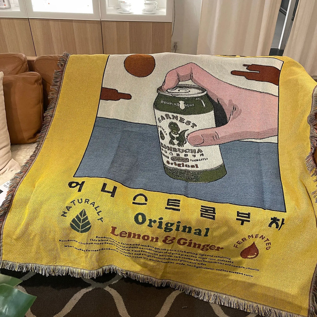 Ins Kombucha Illustration Cartoon Throw Blanket