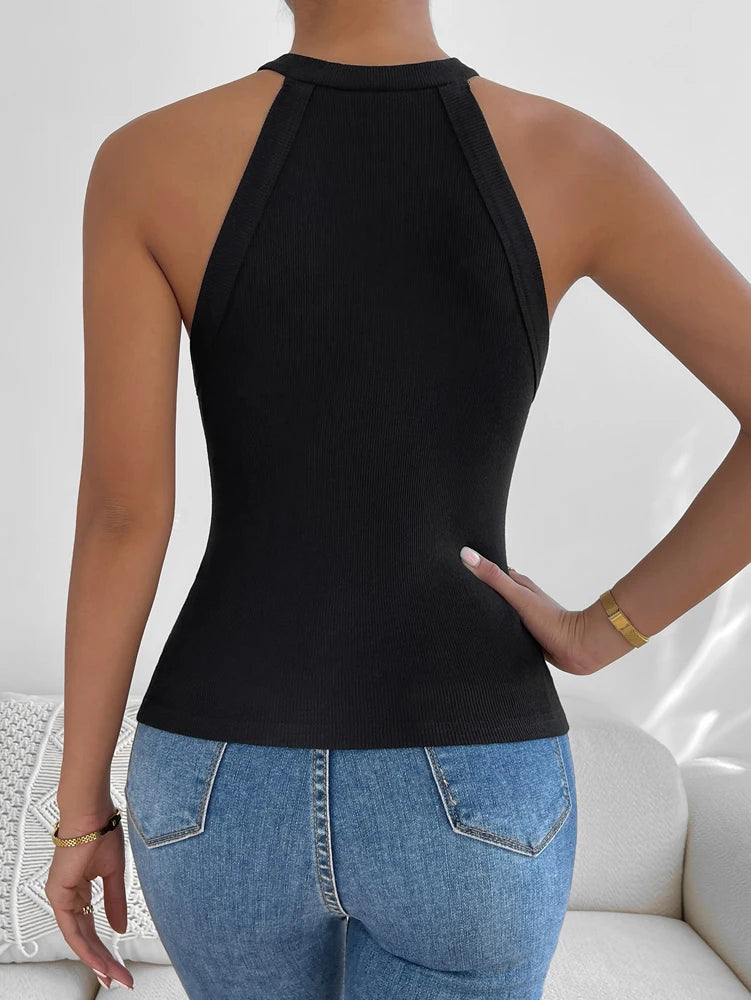 Front Cutout Contrast Mesh Button Detail Top