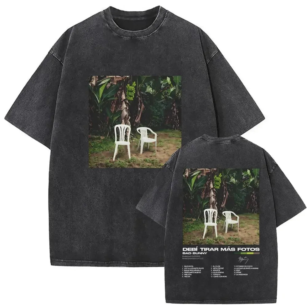 Washed Vintage Rapper Bad Bunny DeBi TiRAR MaS FOToS DTMF Print T-Shirt