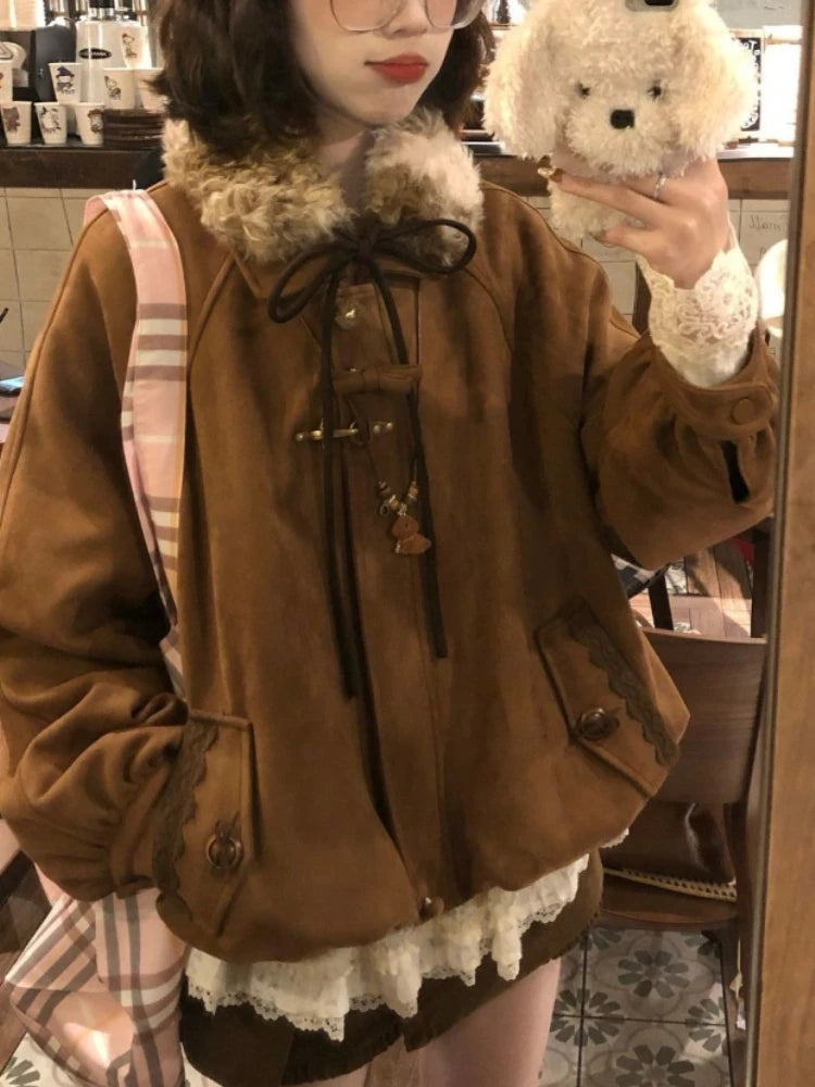 Knit Two Piece Set Loose V-Neck Bow Sweater and Shorts