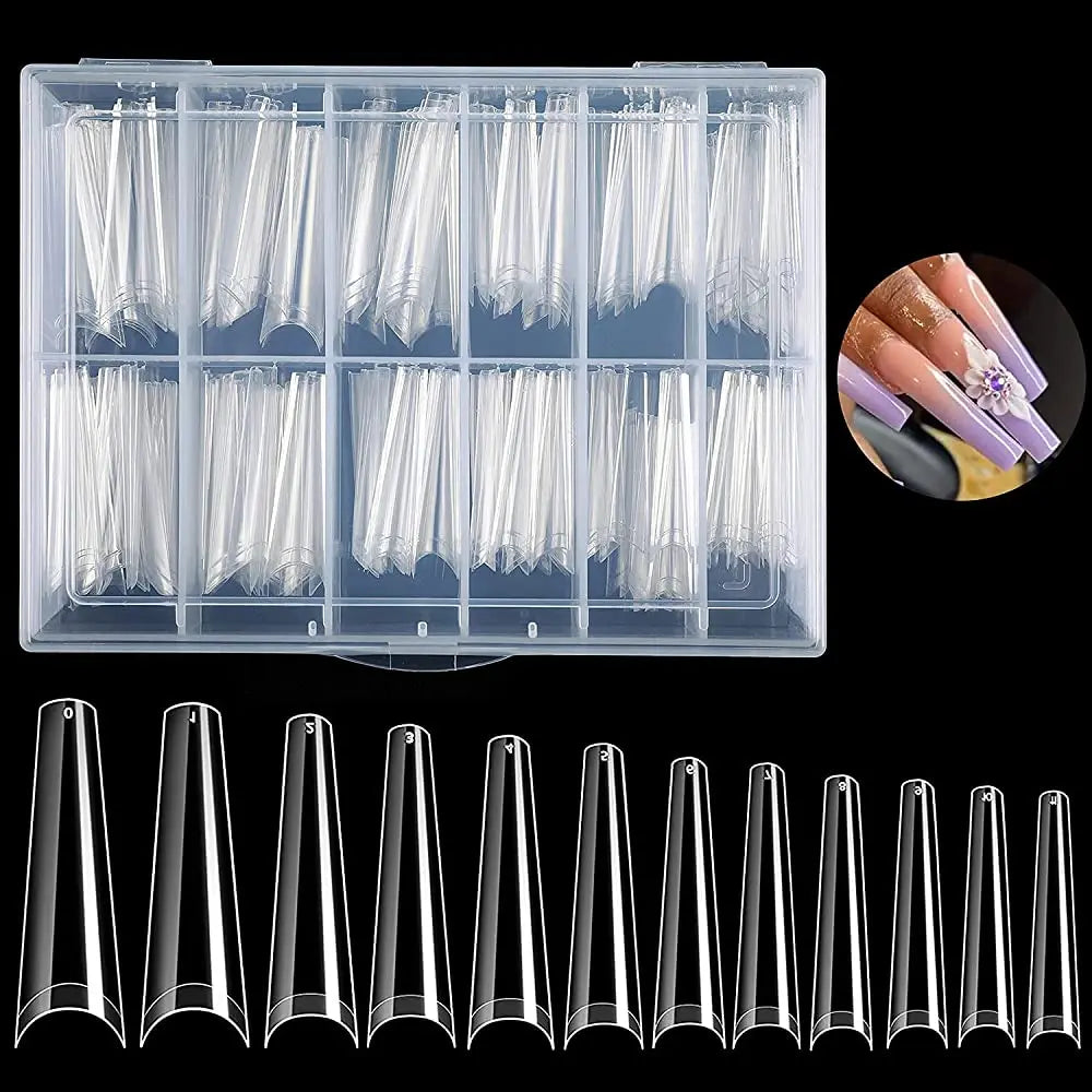 200/240pcs XXL Square Press On False Nail Tips C Curved Straight Acrylic Extra Long Clear Natural Fake Nails Tips Salon Tool