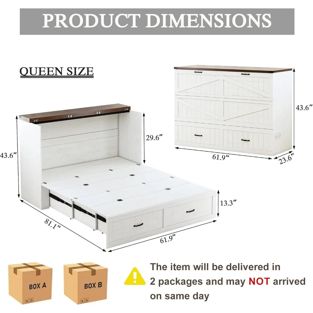 Queen Murphy Bed with Storage & Charging Station