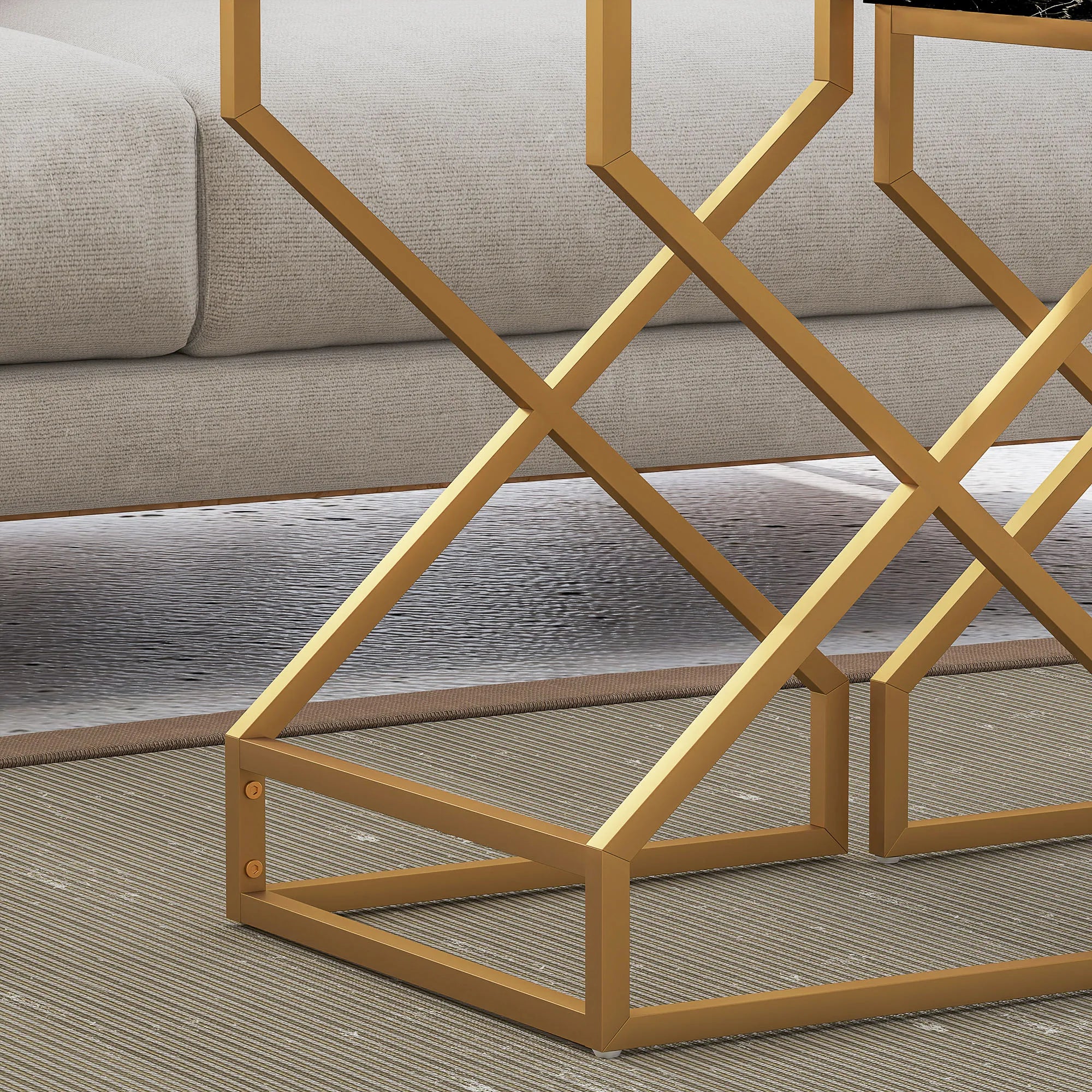 Nest Of Tables, Coffee Table Set with Steel Frame