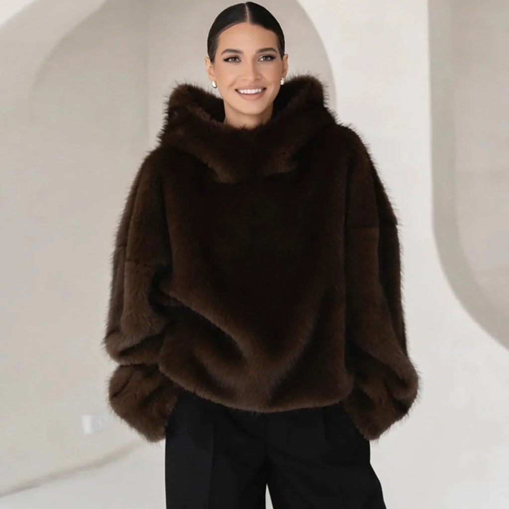 Hooded Faux Mink Sweater