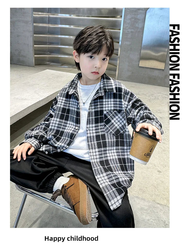 Classic Design Boys Girl Long Sleeve Plaid Shirt Clothes Teenage Kids School Shirts Blouse Children Casual Spring Autumn Clothes