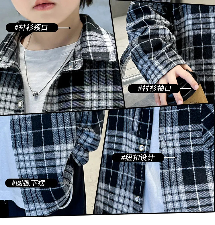 Classic Design Boys Girl Long Sleeve Plaid Shirt Clothes Teenage Kids School Shirts Blouse Children Casual Spring Autumn Clothes