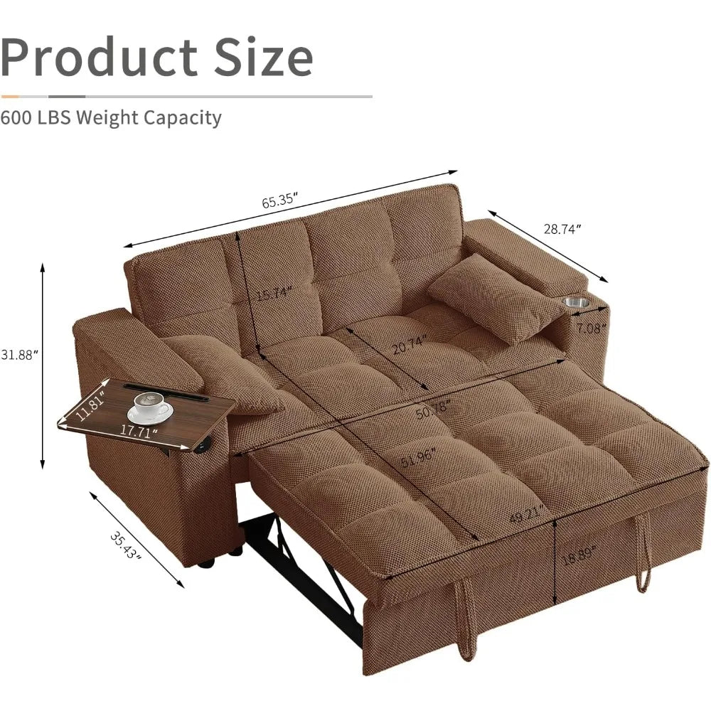 65'' 3-in-1 Folding Convertible Sofa Bed