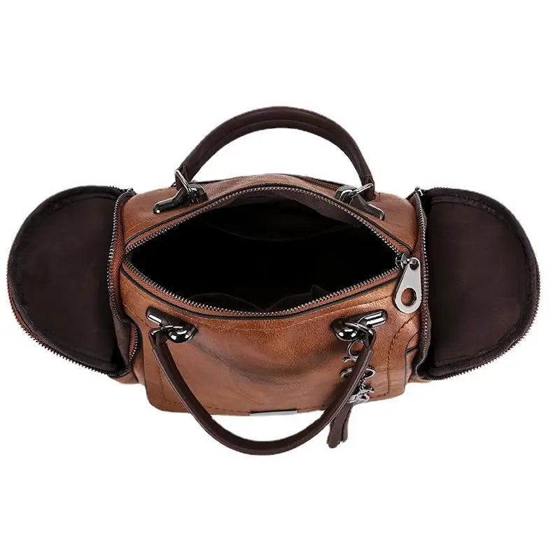 Textured Crossbody Satchel with Tassel Charm