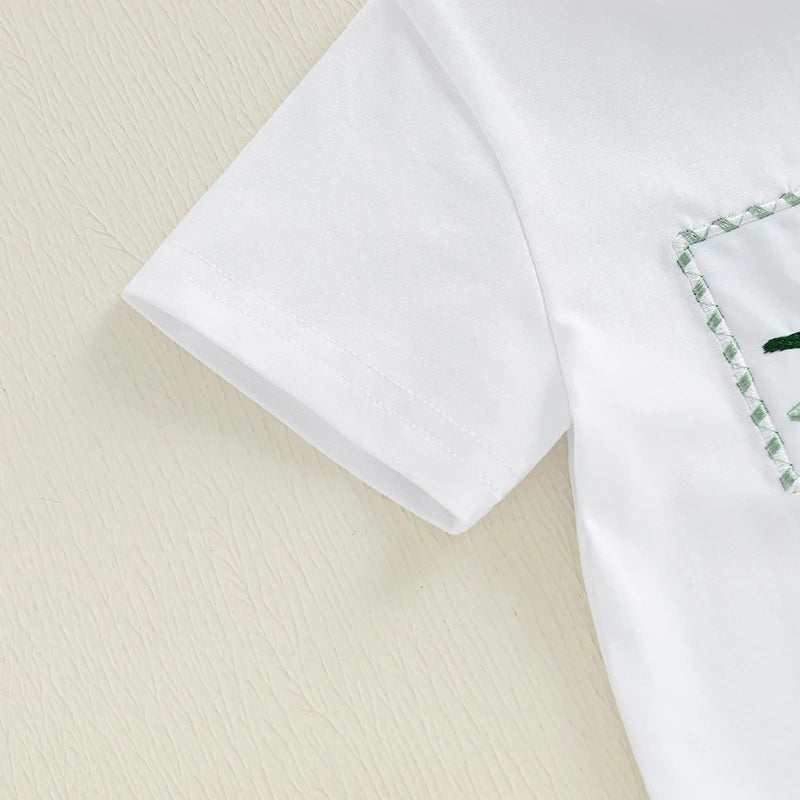 Dinosaur Pattern Crew Neck Short Sleeve T-Shirt with Plaid Shorts Set