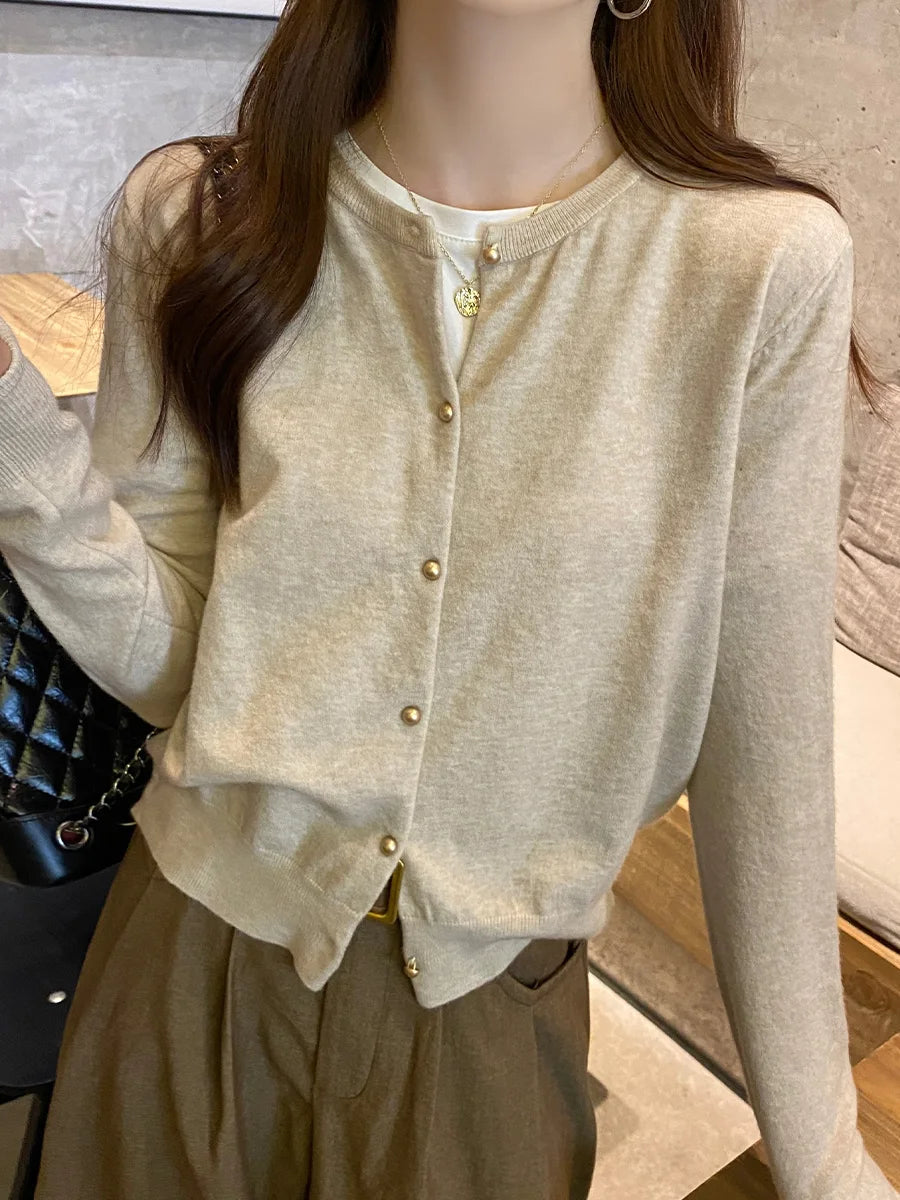 Solid Color Knitted Cardigan