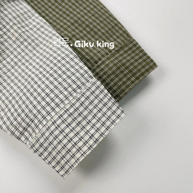 2025 Spring New Children Long Sleeve Lapel Plaid Shirts Infant Boys Vintage Casual Coat Toddler Girls Pocket Tops Kids Clothes