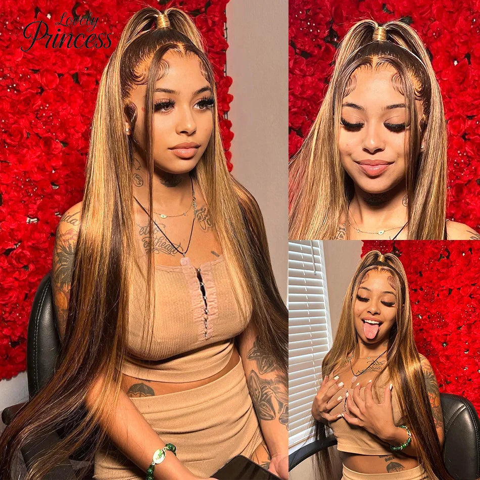 Highlight Frontal Lace Preplucked Colored Straight Wig